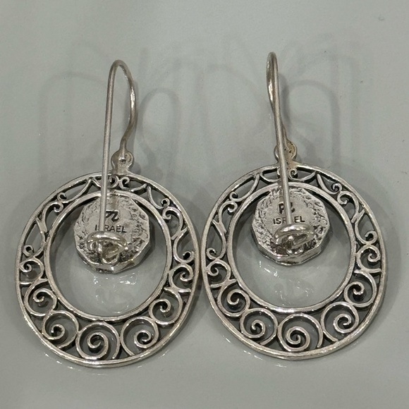 Or Paz Sterling Garnet Oval Scroll Design Dangle Earrings - Picture 4 of 7